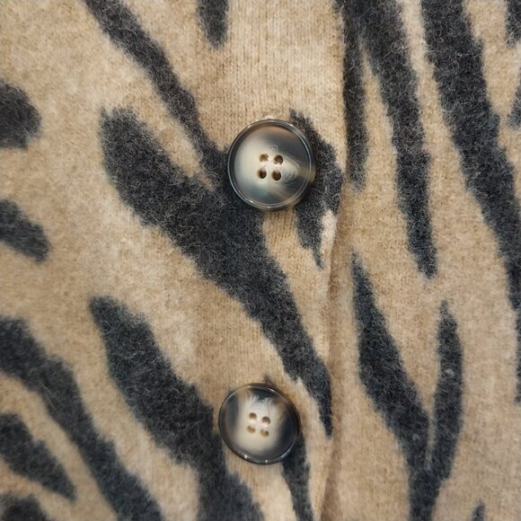 Lambswool Angora Cardigan Sweater Womens Small Brown Tiger Animal Print V Neck, - Picture 5 of 10